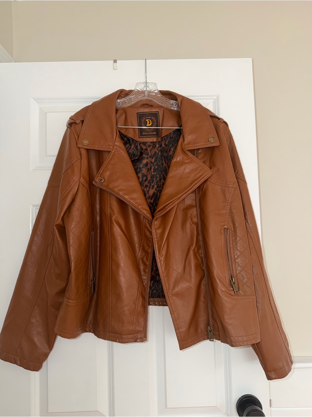 Vintage Dollhouse Women's Brown Leather Moto Jacket